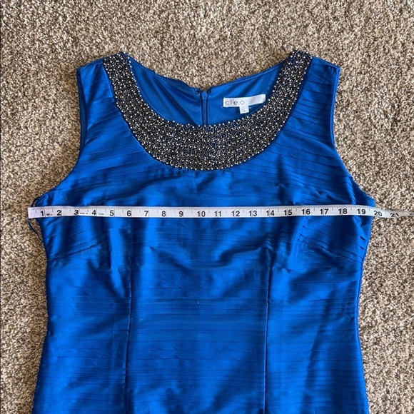 Cleo Blue Sheath Dress with Embellished Scoop Neck Formal Elegant Size 14 - Picture 9 of 10